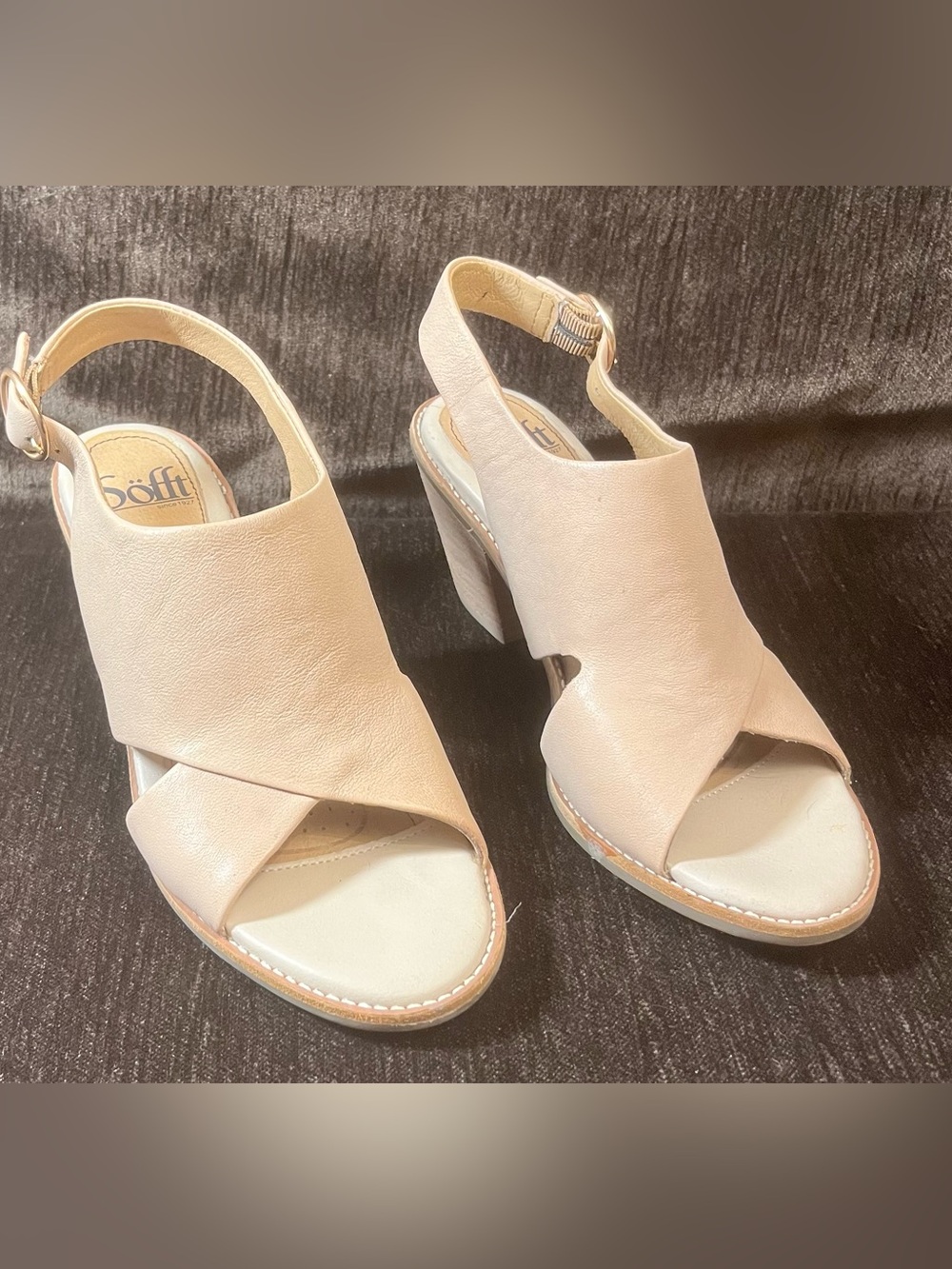 Sofft Mendi Light Beige Leather Open-Toe Slingback Heels